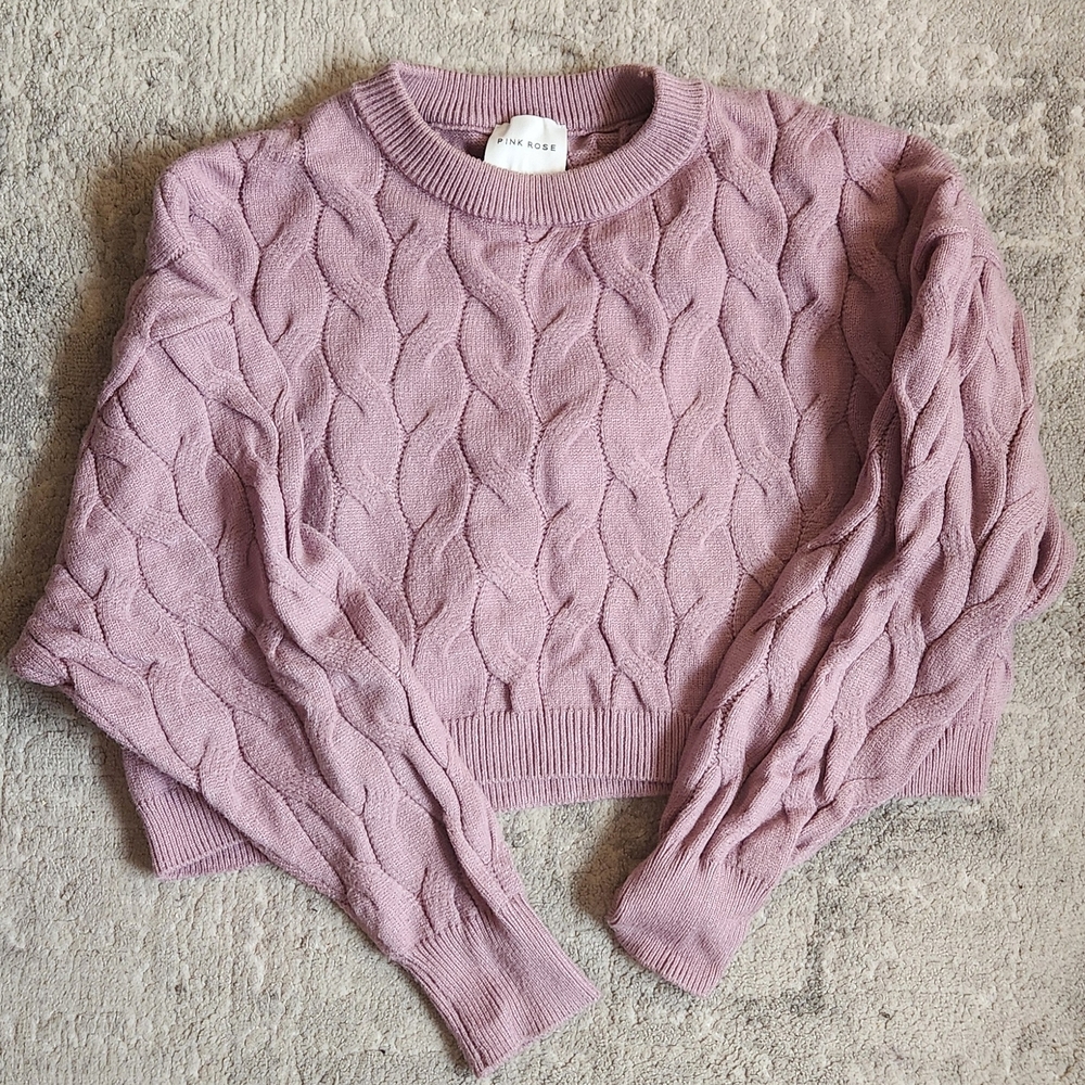 Pink Rose Women's Lavender Cable Knit Sweater